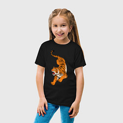 Футболка хлопковая детская Агрессивный коварный тигр, цвет: черный — фото 2