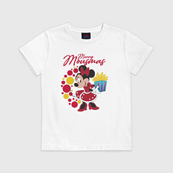 Футболка хлопковая детская Minnie Merry Mausmas, цвет: белый