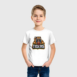 Футболка хлопковая детская Тигр баскетболист, цвет: белый — фото 2