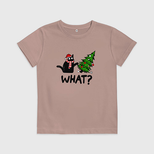 Детская футболка WHAT? КОТ РОНЯЕТ ЁЛКУ / Пыльно-розовый – фото 1