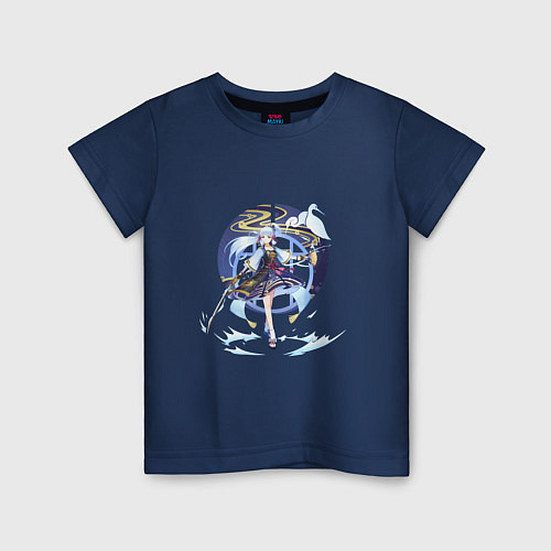 Детская футболка Аяка - Белая цапля / Тёмно-синий – фото 1