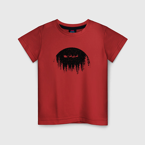 Детская футболка Black - Санта с оленями / Красный – фото 1