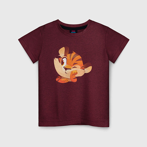 Детская футболка Хитрый тигр Новый год / Меланж-бордовый – фото 1