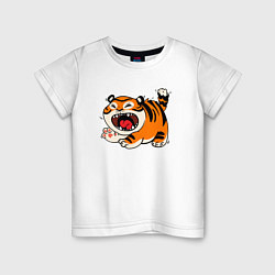 Футболка хлопковая детская Злой рычащий тигр, цвет: белый