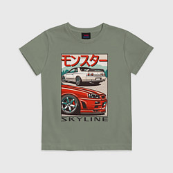 Футболка хлопковая детская Nissan Skyline Ниссан Скайлайн, цвет: авокадо