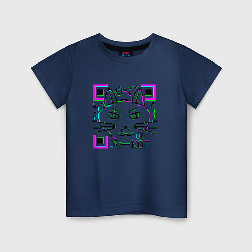 Детская футболка QR-Кот 3D / Тёмно-синий – фото 1