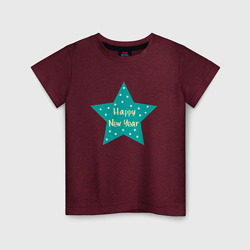 Детская футболка Новогодняя Звезда Happy New Year Star Новый Год / Меланж-бордовый – фото 1