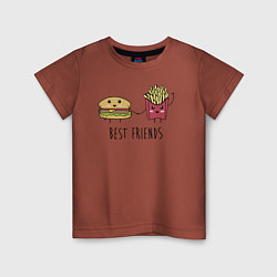 Футболка хлопковая детская Hamburger and fries are best friends, цвет: кирпичный