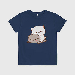 Футболка хлопковая детская Котики играют 02, цвет: тёмно-синий