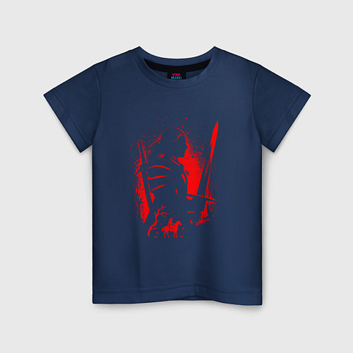 Детская футболка ВЕДЬМАК И ПЛОТВА, РУНЫ, БРЫЗГИ КРАСОК / Тёмно-синий – фото 1