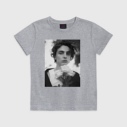 Футболка хлопковая детская Timothee Chalamet с розами, цвет: меланж