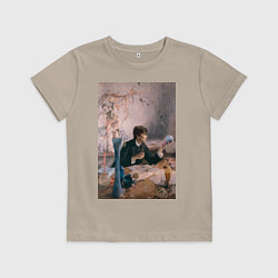 Футболка хлопковая детская Тимоти Шаламе картина художник, цвет: миндальный
