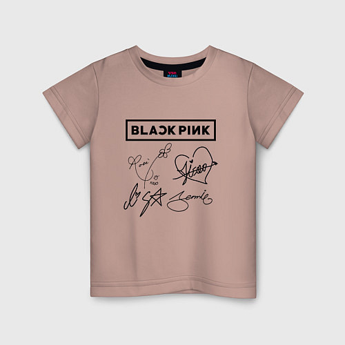 Детская футболка BLACKPINK АВТОГРАФЫ ЧЁРНЫЙ БЛЭКПИНК / Пыльно-розовый – фото 1