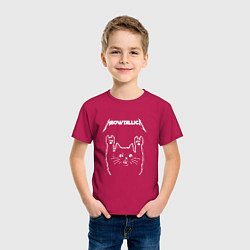 Футболка хлопковая детская МЯУТАЛИКА металлика кот, цвет: маджента — фото 2