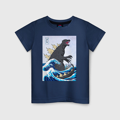 Детская футболка Godzilla in The Waves Eastern / Тёмно-синий – фото 1