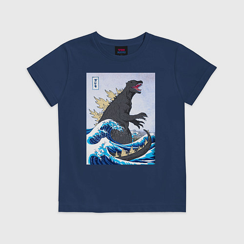 Детская футболка Godzilla in The Waves Eastern / Тёмно-синий – фото 1
