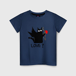 Футболка хлопковая детская LOVE CAT WHAT cat, цвет: тёмно-синий