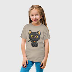 Футболка хлопковая детская Черный маленький котенок, цвет: миндальный — фото 2