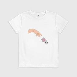 Футболка хлопковая детская Сотворение Адама и серая лапка котика, цвет: белый