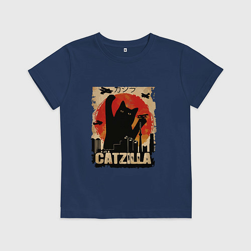 Детская футболка Котзилла 0001 / Тёмно-синий – фото 1