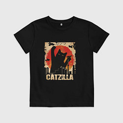 Футболка хлопковая детская Котзилла 0001, цвет: черный