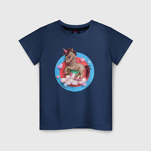 Детская футболка Единорог в облаках / Тёмно-синий – фото 1