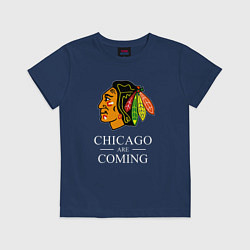Футболка хлопковая детская Chicago are coming, Чикаго Блэкхокс, Chicago Black, цвет: тёмно-синий