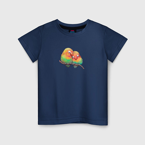 Детская футболка Любовь птичек love birds / Тёмно-синий – фото 1