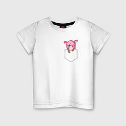Футболка хлопковая детская Anime тян с розовыми волосами в кармане, цвет: белый
