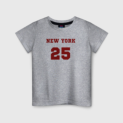 Детская футболка New York 25 красный текст в стиле американских кол / Меланж – фото 1