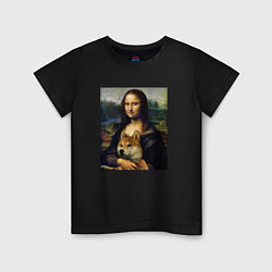 Футболка хлопковая детская Shiba Inu Mona Lisa, цвет: черный