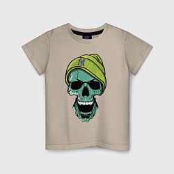 Футболка хлопковая детская New York Yankees Cool skull, цвет: миндальный