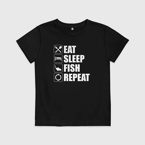 Детская футболка Есть Спать Рыбалка Повторить / Черный – фото 1