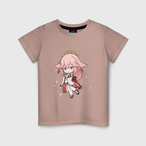 Детская футболка Чиби лисичка Яэ Мико / Пыльно-розовый – фото 1