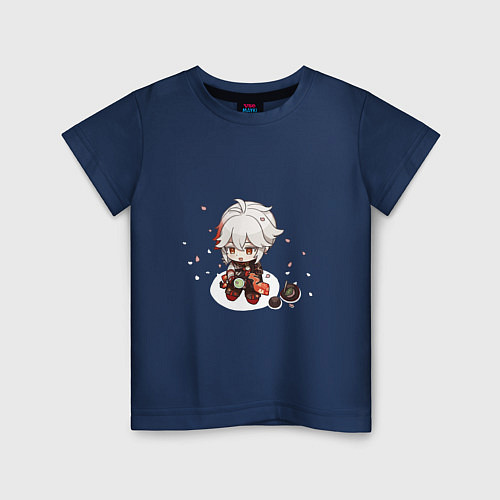 Детская футболка Отдыхающий Кадзуха с лепестками сакуры / Тёмно-синий – фото 1