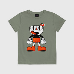 Футболка хлопковая детская Cuphead красная чашечка, цвет: авокадо
