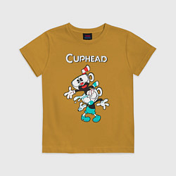 Футболка хлопковая детская Cuphead веселые чашечки, цвет: горчичный