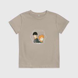 Футболка хлопковая детская Шоё и Тобио, цвет: миндальный