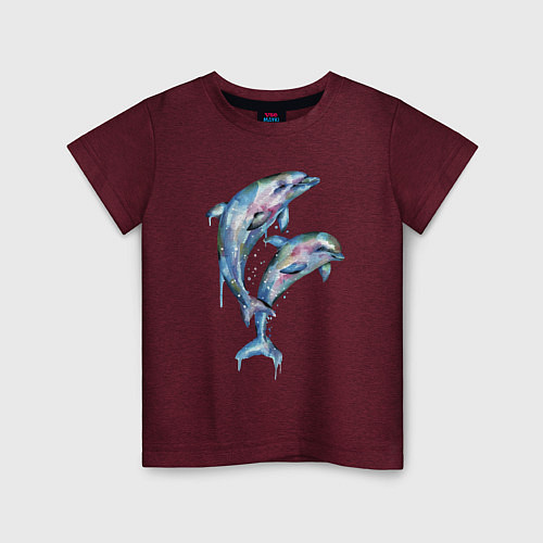 Детская футболка Dolphins Watercolour / Меланж-бордовый – фото 1