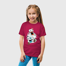 Футболка хлопковая детская Чашки Cuphead, цвет: маджента — фото 2