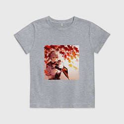 Футболка хлопковая детская Каэдэхара Кадзуха с котенком Геншин Импакт, цвет: меланж