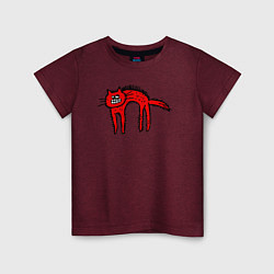 Футболка хлопковая детская Прикольный красный кот, цвет: меланж-бордовый