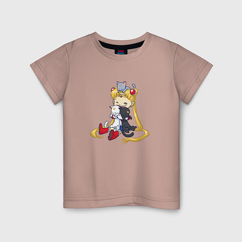 Детская футболка Crazy Moon Cat / Пыльно-розовый – фото 1
