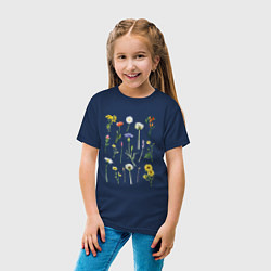 Футболка хлопковая детская Акварельная иллюстрация полевых цветов, цвет: тёмно-синий — фото 2