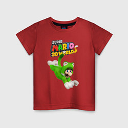 Футболка хлопковая детская Luigi cat Super Mario 3D World Nintendo, цвет: красный