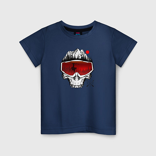 Детская футболка Череп Лыжника / Тёмно-синий – фото 1