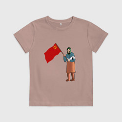 Футболка хлопковая детская БАБУШКА С ФЛАГОМ СССР, цвет: пыльно-розовый