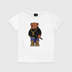 Футболка хлопковая детская Gangsta bear Крутой мишка, цвет: белый