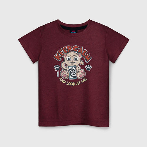 Детская футболка Look At Cat / Меланж-бордовый – фото 1