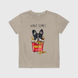 Футболка хлопковая детская БУЛЬДОГ В КАРТОШКЕ ФРИ, цвет: миндальный